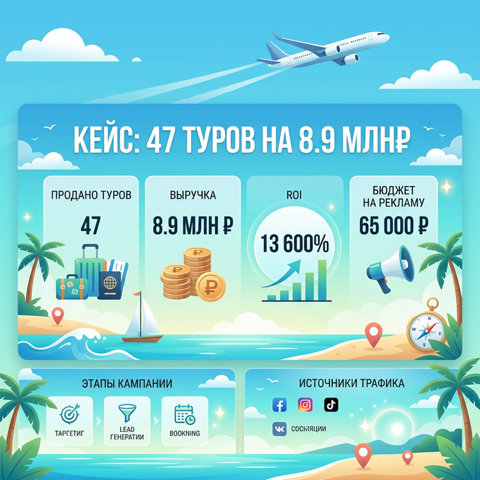 Кейс: Турагентство продало 47 туров на 8.9 млн₽ через каналы о путешествиях в MAX