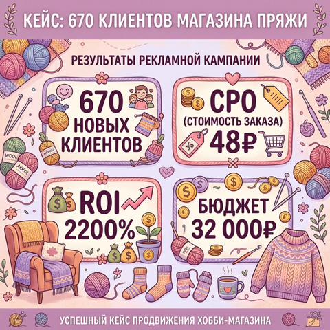 Кейс: Магазин пряжи привлёк 670 клиентов через канал Вяжу не тужу и смежные каналы